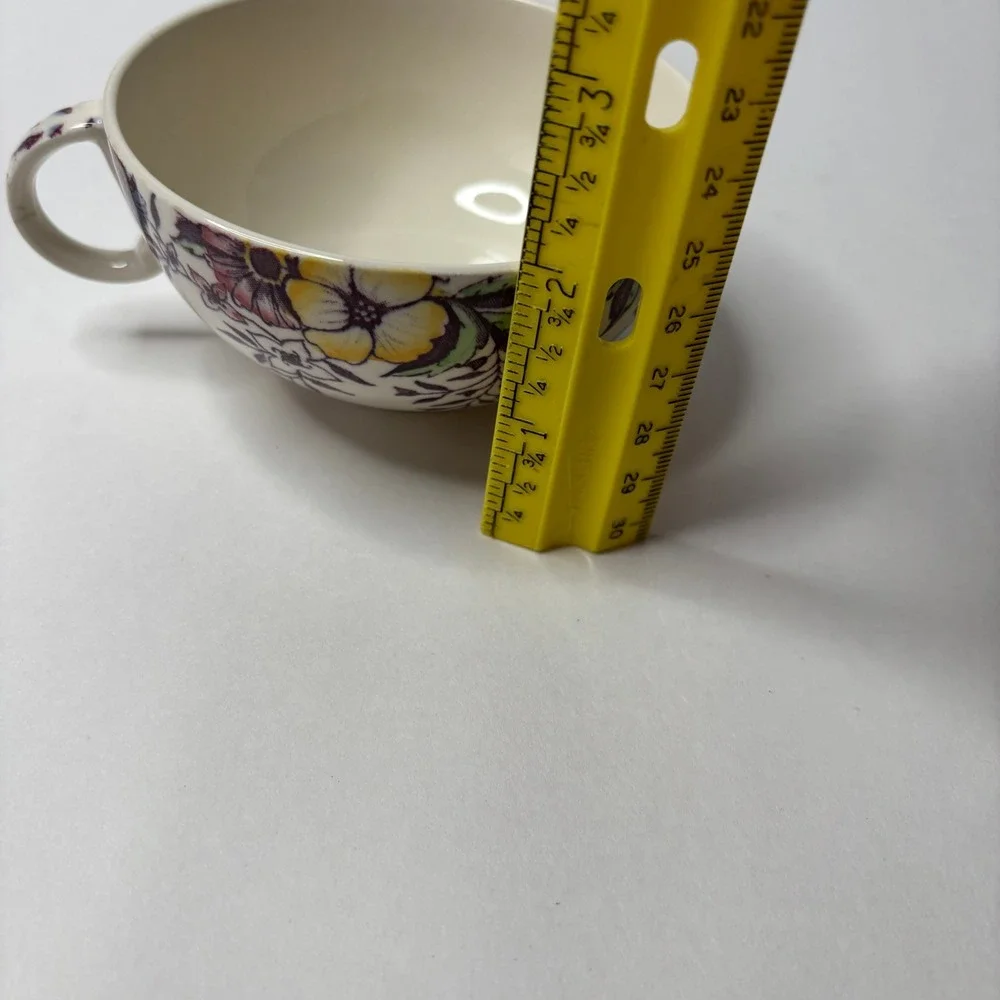 Vintage Vernon Kilns Cream Floral Tea Cup Mug Wide Flat Purple Yellow Classic